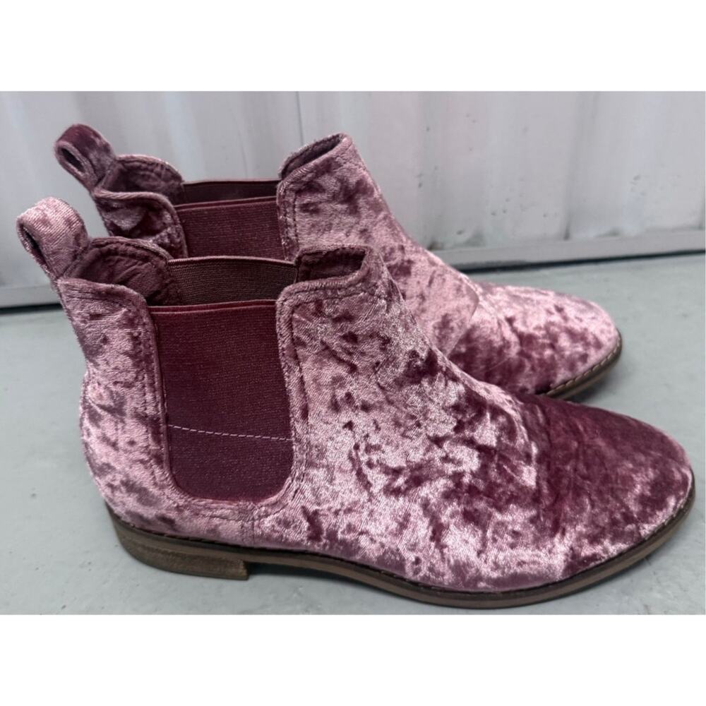 TOMS crushed velvet Ella chelsea pink mauve soft spring pull on booties boots - Picture 6 of 11